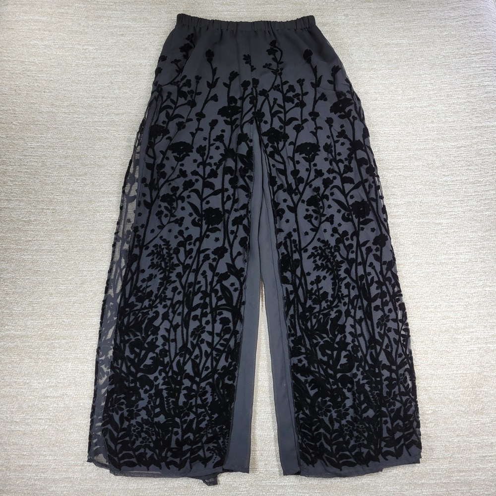 Ronni Nicole Velvet Burnout Wide Leg Pants M Black Sheer Holiday Party Vintage